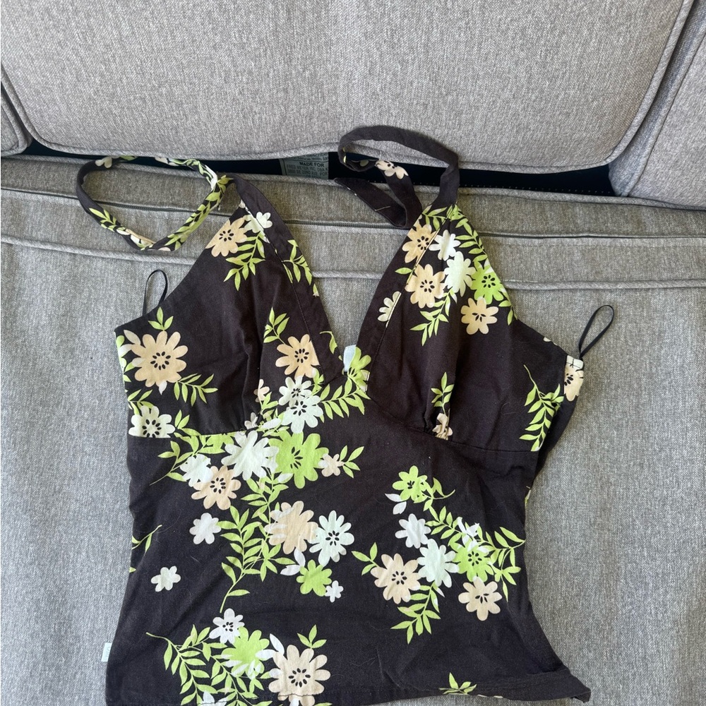 Floral V-Neck Cami Tank Top in Black